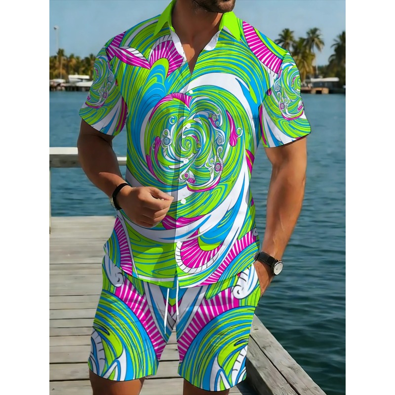 Printed Floral Shirt - No Texture Swirl Print Men's Summer