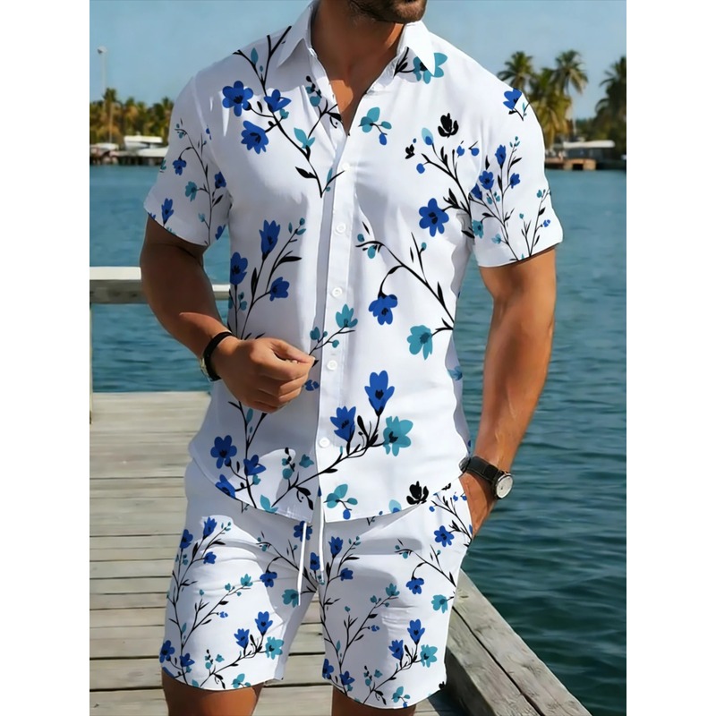 Printed Floral Shirt - Men's Floral Print Short Sleeve Shirt