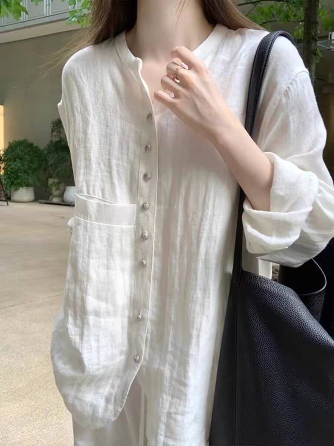 Vintage Fashion Meaning - Ladies' White Linen Sun Protection Shirt