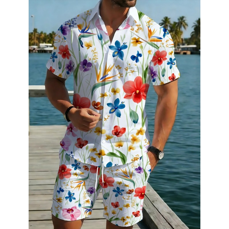 Printed Floral Shirt - Men's Summer Floral Print Short Sleeve