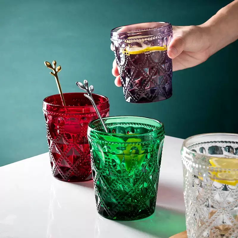 Vintage Fashion Eu - 300ml Vintage Embossed Glass Tumbler Retro