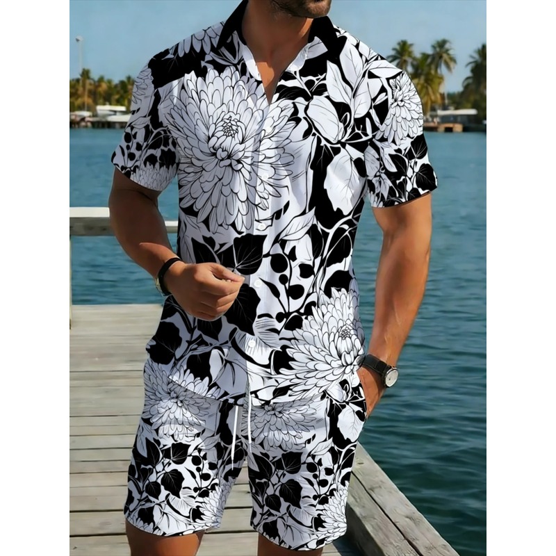 Printed Floral Shirt - Men's Floral Print Short Sleeve Shirt
