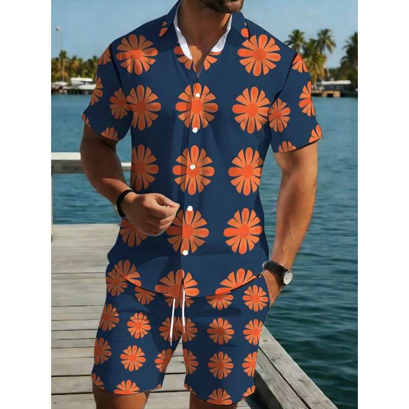 Printed Floral Shirt - men's short sleeve shirt and shorts