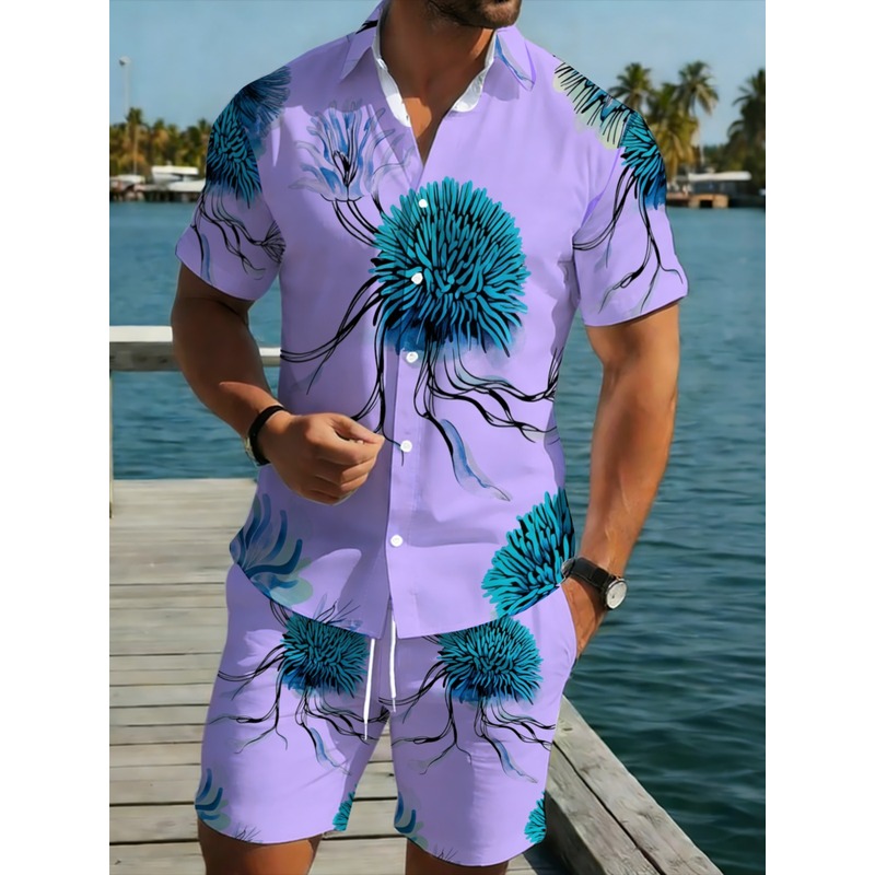 Men's Hawaiian Shirt Shorts Se - огляд і ціна Printed Floral Shirt