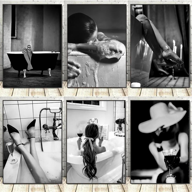 Black and White Woman Bathroom - огляд і ціна Vintage Fashion Art