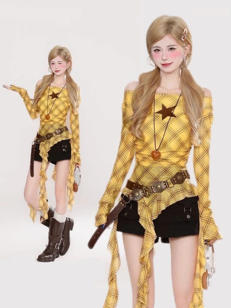 Y2K Plaid Slash Neck Vintage T - огляд і ціна Vintage Y2K