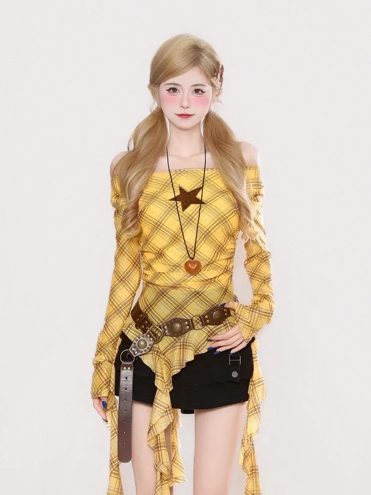 Y2K Plaid Slash Neck Vintage T - огляд і ціна Vintage Y2K