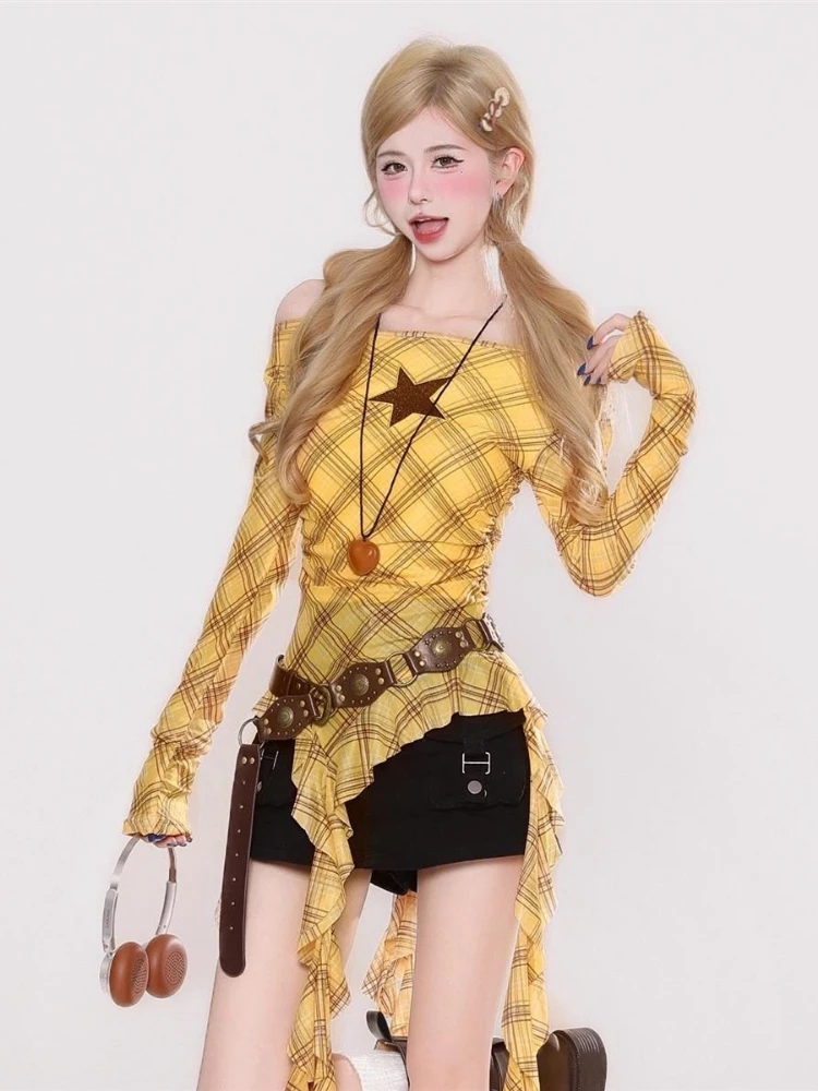 Y2K Plaid Slash Neck Vintage T - огляд і ціна Vintage Y2K