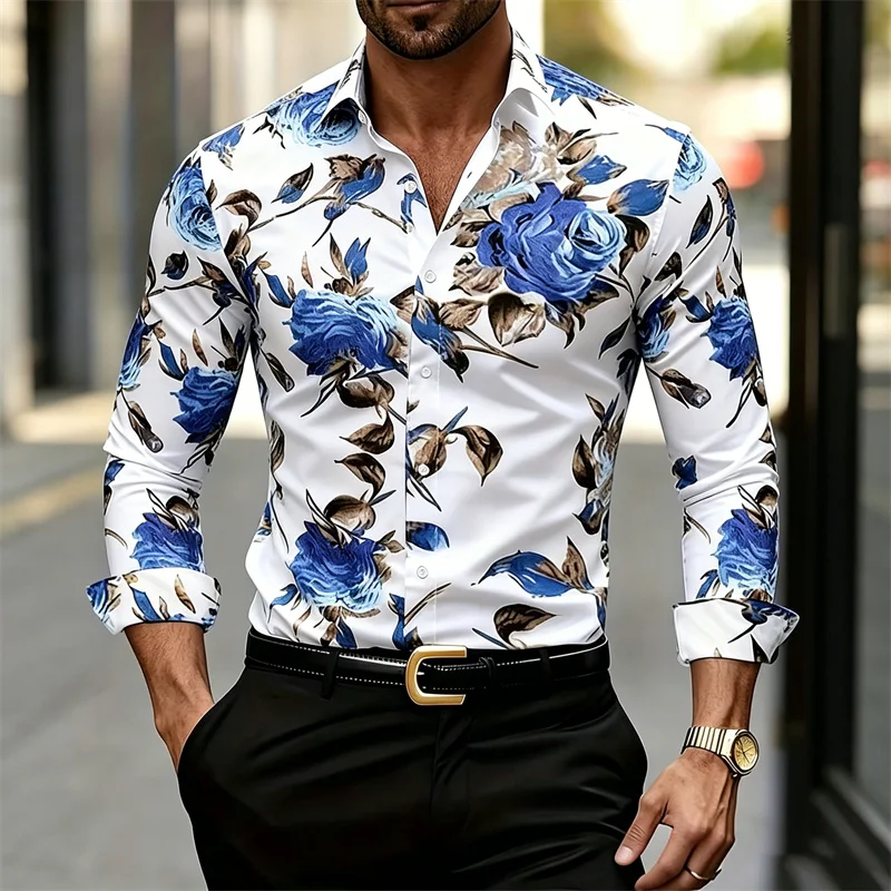 Men's Long-sleeve Collared Shi - огляд і ціна Printed Floral Shirt