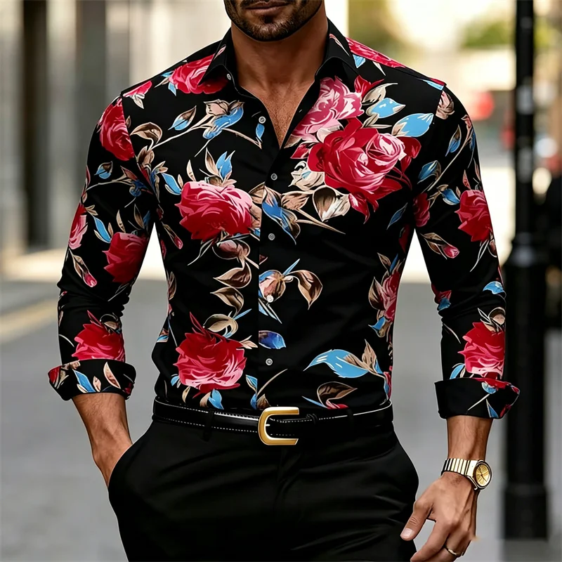 Men's Long-sleeve Collared Shi - огляд і ціна Printed Floral Shirt