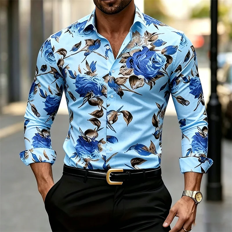 Men's Long-sleeve Collared Shi - огляд і ціна Printed Floral Shirt