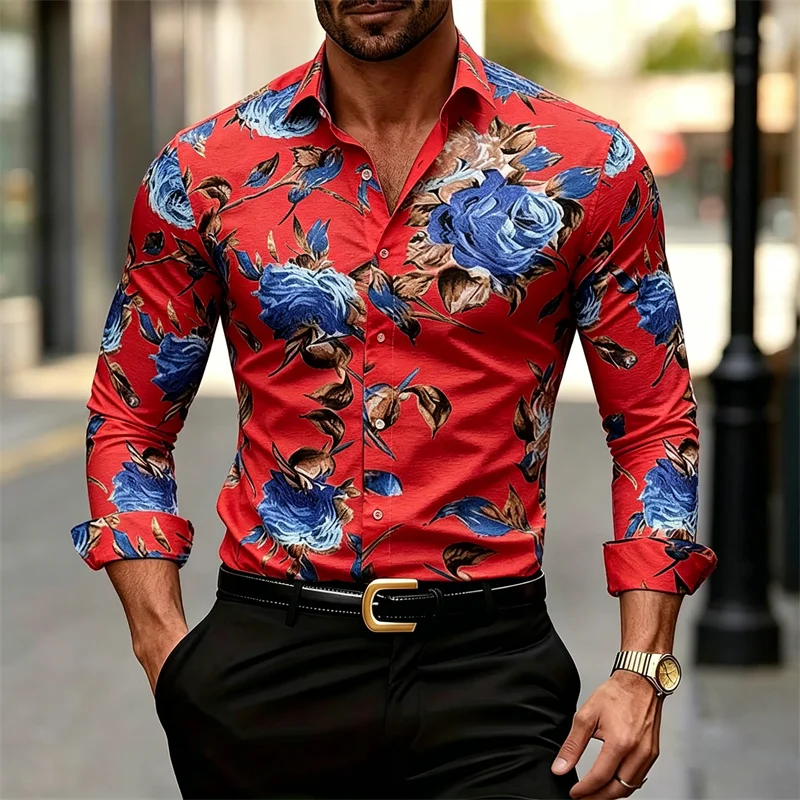 Men's Long-sleeve Collared Shi - огляд і ціна Printed Floral Shirt